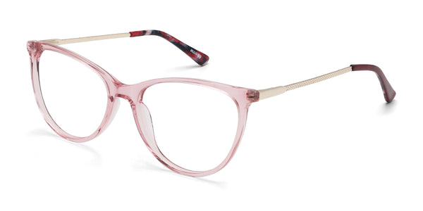bloom cat eye clear pink eyeglasses frames angled view