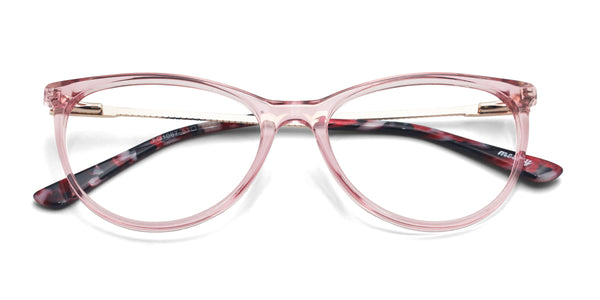 bloom cat eye clear pink eyeglasses frames top view