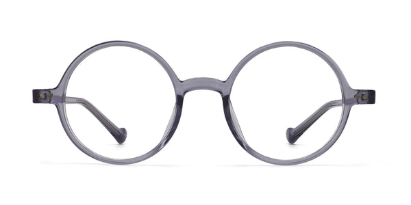 bobby round transparent gray eyeglasses frames front view