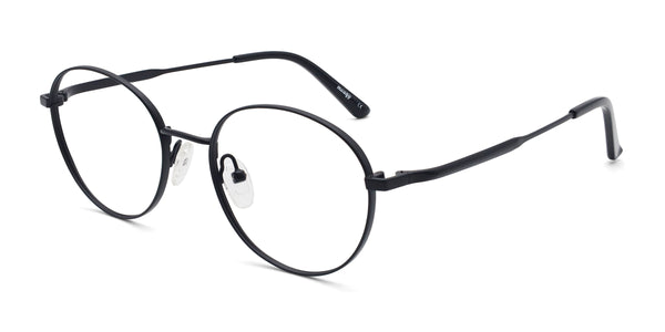 bounce round black eyeglasses frames angled view