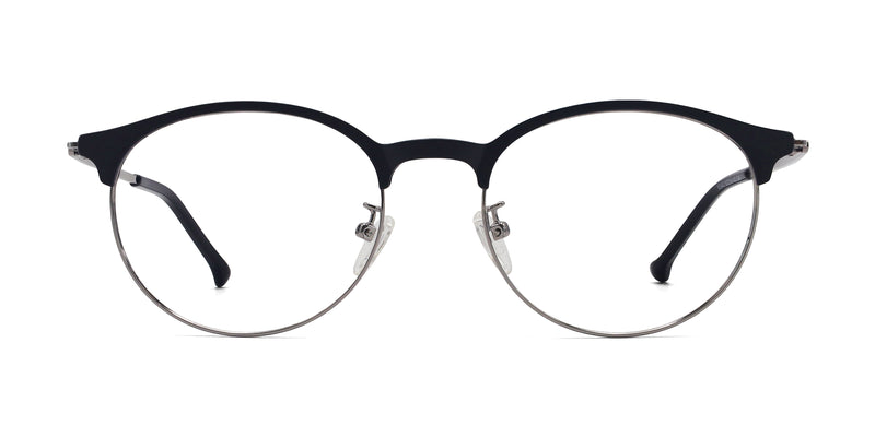 brainy oval black silver eyeglasses frames front view