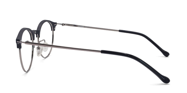 brainy oval black silver eyeglasses frames side view