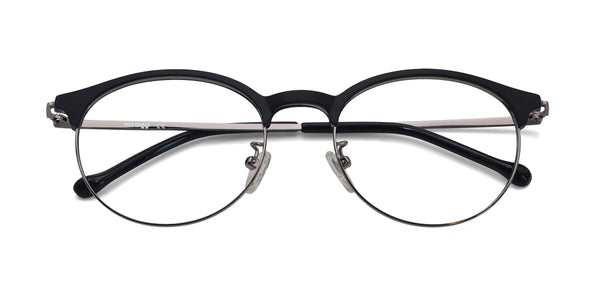 brainy oval black silver eyeglasses frames top view