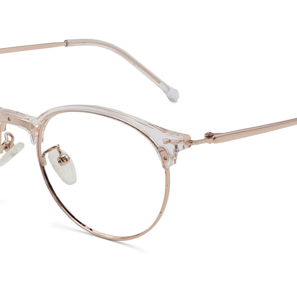 brainy oval rose gold eyeglasses frames angled view