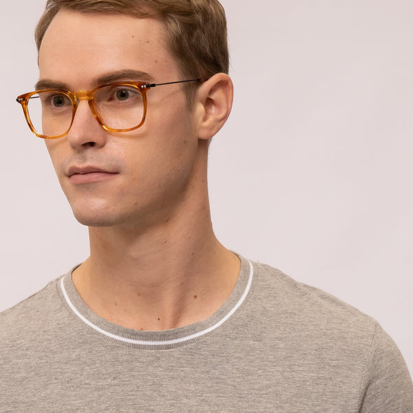 bravo square orange tortoise eyeglasses frames for men angled view