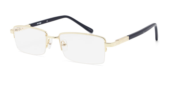 brilliant rectangle gold eyeglasses frames angled view