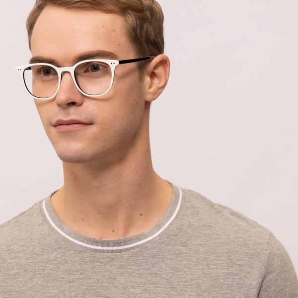 carl square white eyeglasses frames for men angled view