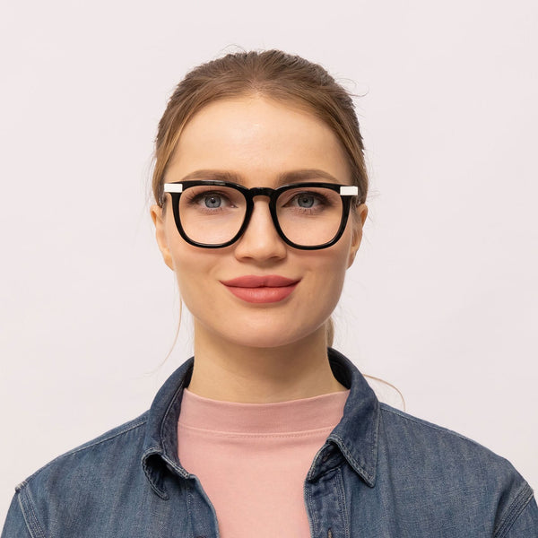 champ square black eyeglasses frames for women front view