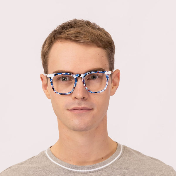 champ square blue tortoise eyeglasses frames for men front view