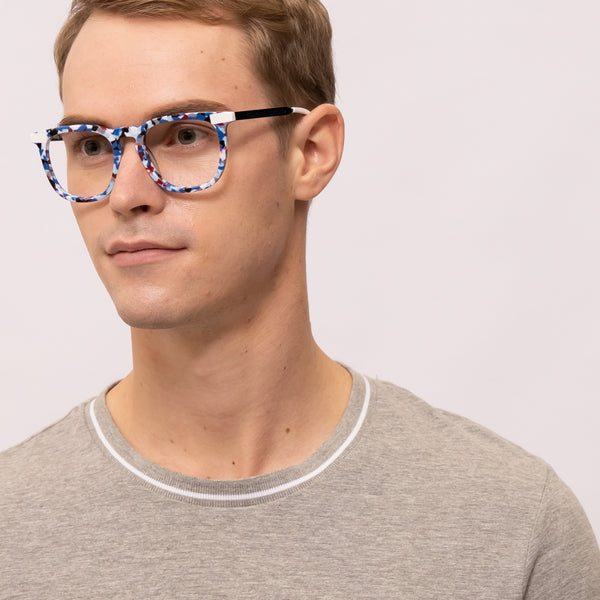 champ square blue tortoise eyeglasses frames for men angled view