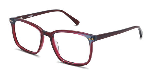 chord rectangle shiny red eyeglasses frames angled view