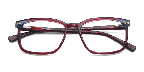 chord rectangle shiny red eyeglasses frames top view