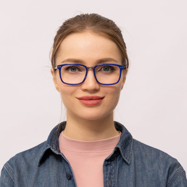 chord rectangle shiny blue eyeglasses frames for women front view