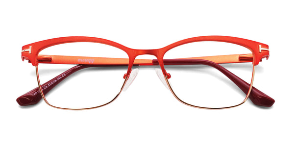 cindy cat eye red eyeglasses frames top view