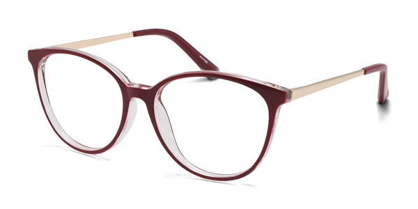 coco oval red eyeglasses frames angled view