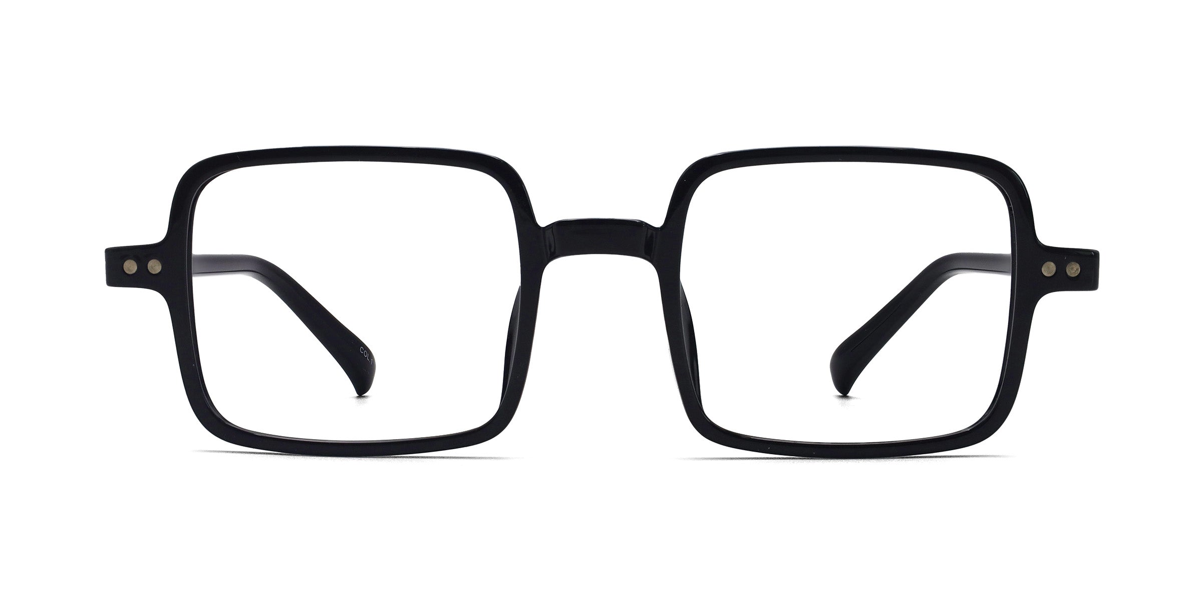 comedy square black eyeglasses frames front view