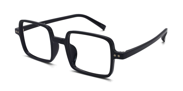 comedy square black eyeglasses frames angled view