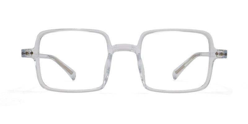 comedy square transparent eyeglasses frames front view