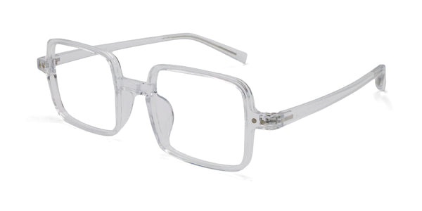 comedy square transparent eyeglasses frames angled view