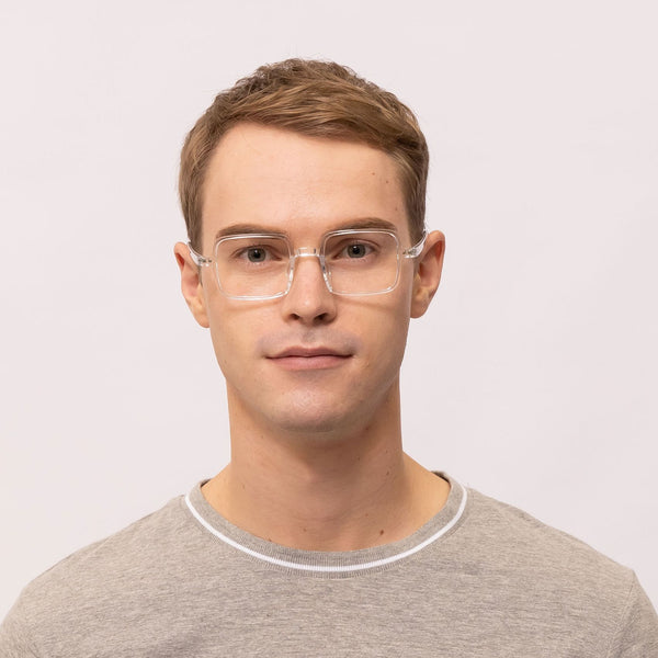 comedy square transparent eyeglasses frames for men front view