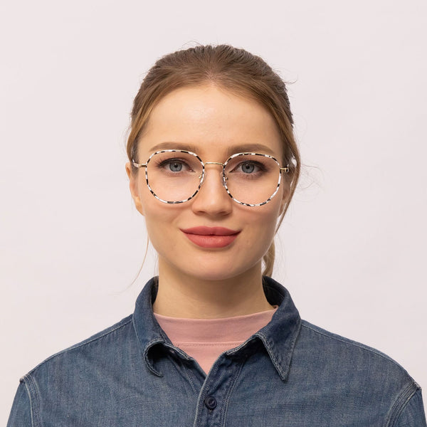 dalmatian geometric white black eyeglasses frames for women front view