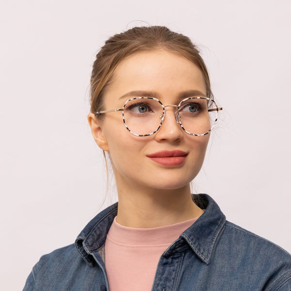 dalmatian geometric white black eyeglasses frames for women side view