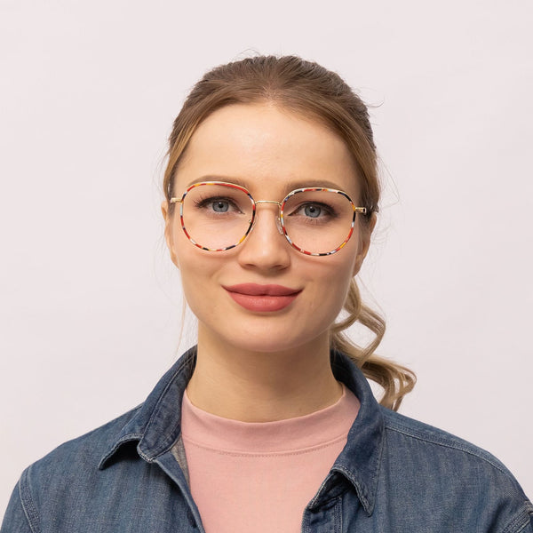 dalmatian geometric red eyeglasses frames for women front view