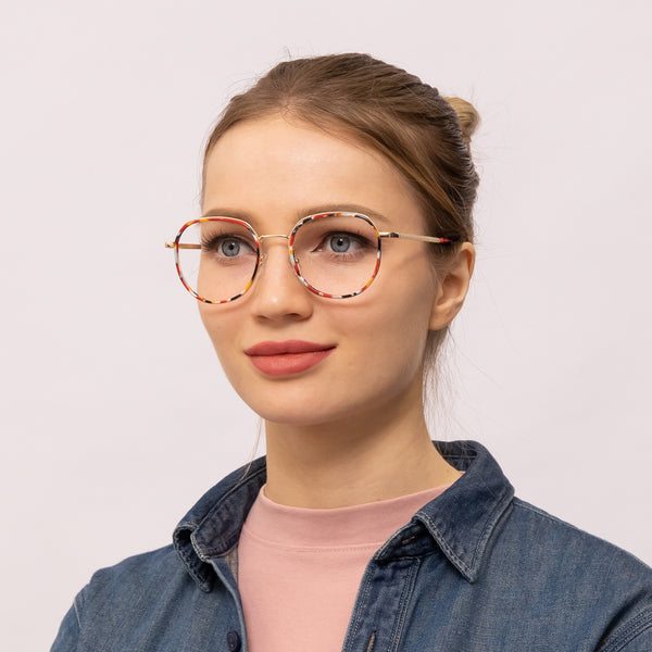 dalmatian geometric red eyeglasses frames for women angled view
