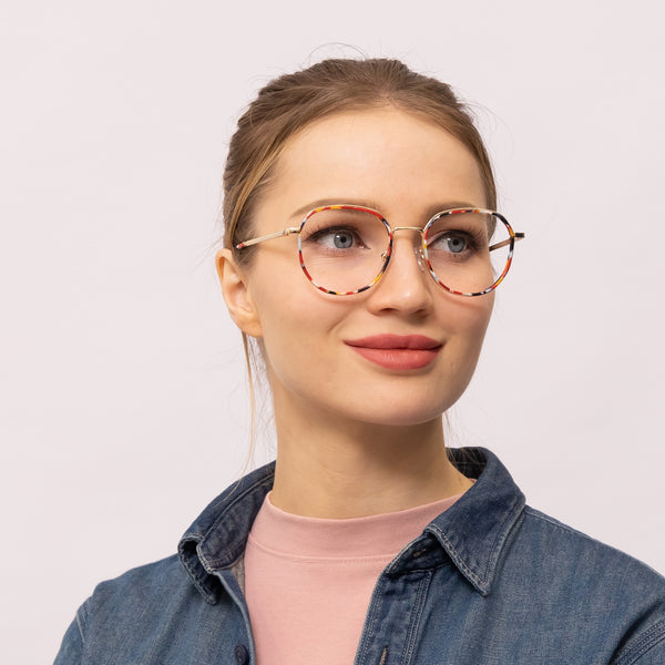 dalmatian geometric red eyeglasses frames for women side view