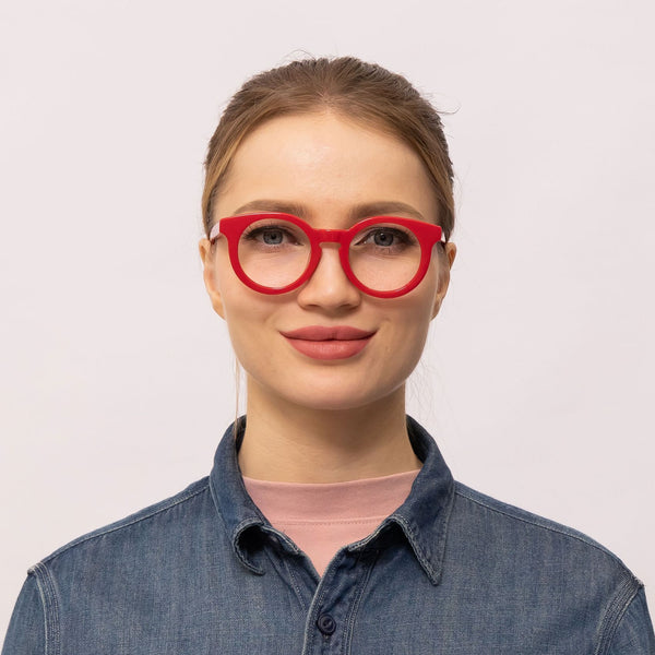 debbie round red eyeglasses frames for women front view