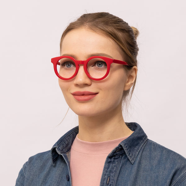 debbie round red eyeglasses frames for women angled view