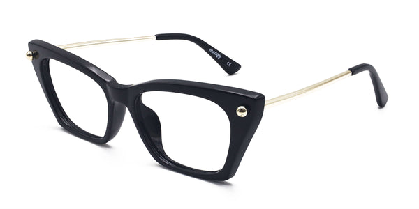 deluxe cat eye shiny black eyeglasses frames angled view