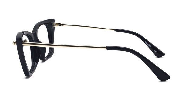 deluxe cat eye shiny black eyeglasses frames side view