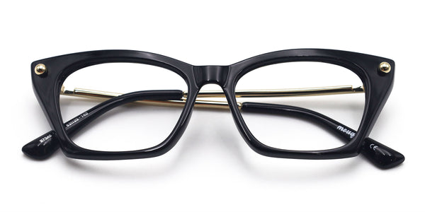 deluxe cat eye shiny black eyeglasses frames top view