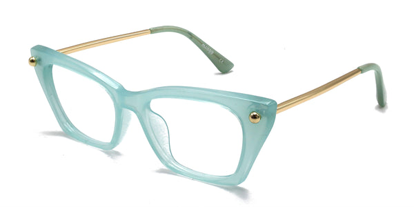 deluxe cat eye green gold eyeglasses frames angled view