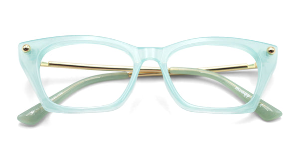 deluxe cat eye green gold eyeglasses frames top view
