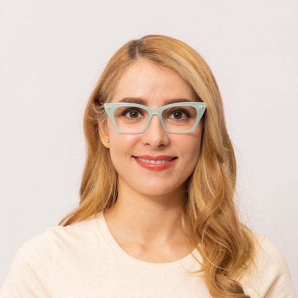 deluxe cat eye green gold eyeglasses frames for women front view