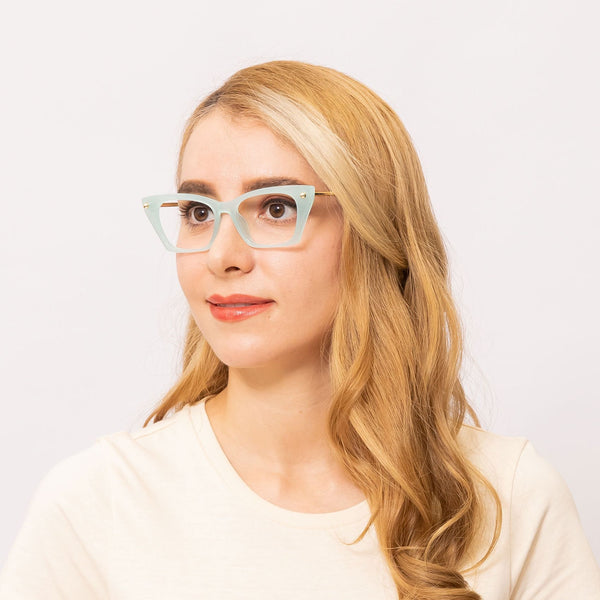 deluxe cat eye green gold eyeglasses frames for women angled view