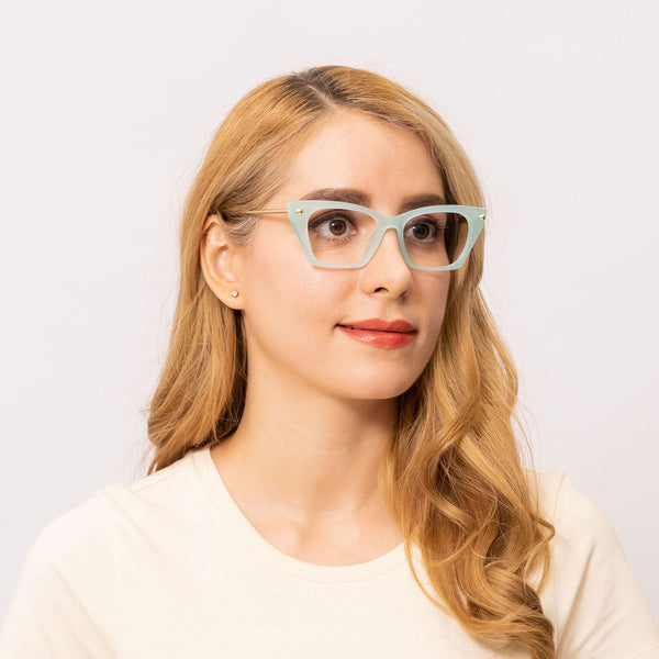 deluxe cat eye green gold eyeglasses frames for women side view