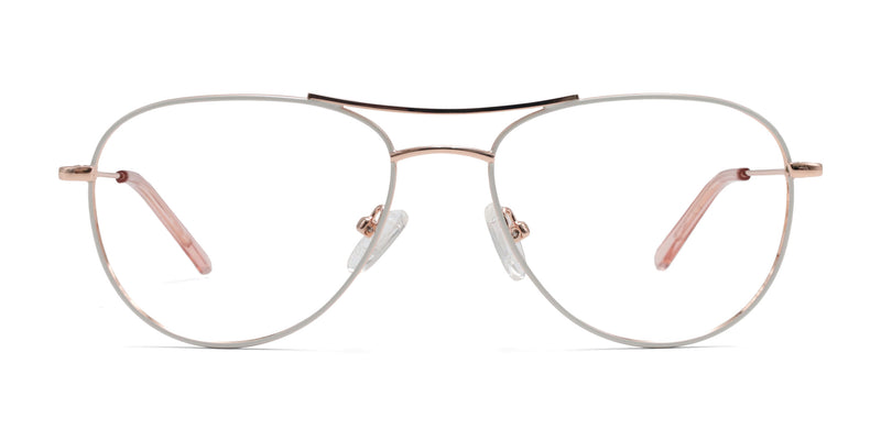 denica aviator white rose gold eyeglasses frames front view