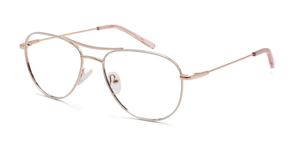 denica aviator white rose gold eyeglasses frames angled view