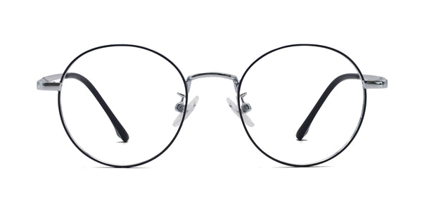 designer round black silver eyeglasses frames front view