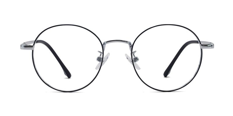 designer round black silver eyeglasses frames front view