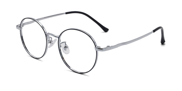 designer round black silver eyeglasses frames angled view
