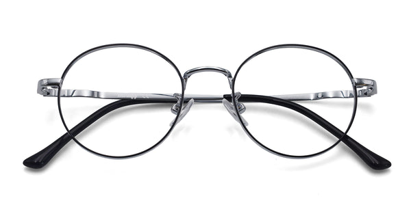 designer round black silver eyeglasses frames top view