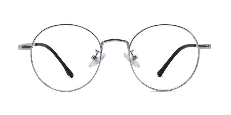 designer round silver eyeglasses frames front view