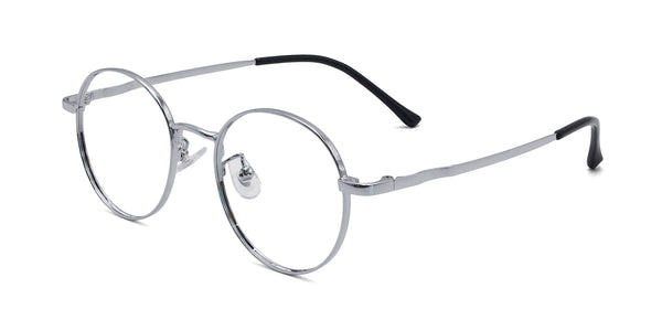 designer round silver eyeglasses frames angled view
