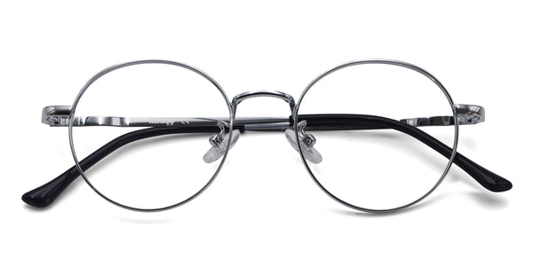 designer round silver eyeglasses frames top view