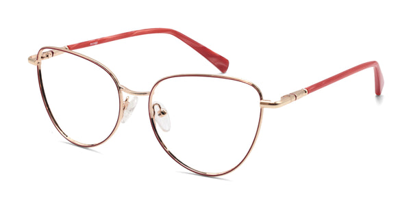 diana cat eye red gold eyeglasses frames angled view