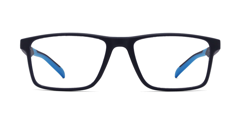 dynamic rectangle blue black eyeglasses frames front view